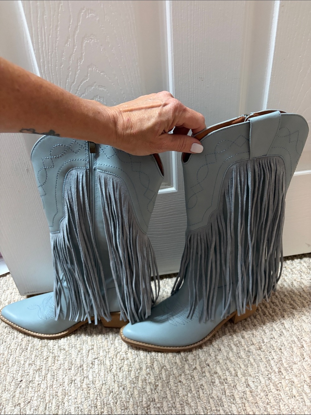 Fringe Western Cowboy Boots in Light Blue - Picture 2 of 3